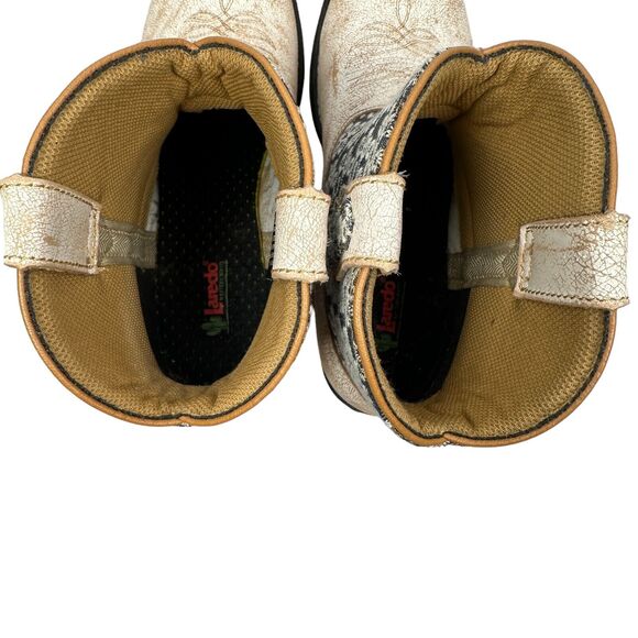 Laredo Kymber Western Ankle Boots Womens 7 M Beige Blue Cowboy Round Toe Leather - Picture 6 of 7